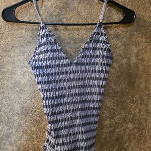 Free People Smocked Bodysuit in Gray and Black